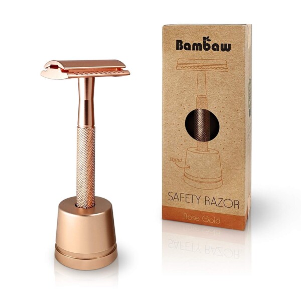 Double Edge Safety Razor with Stand - Rose Gold