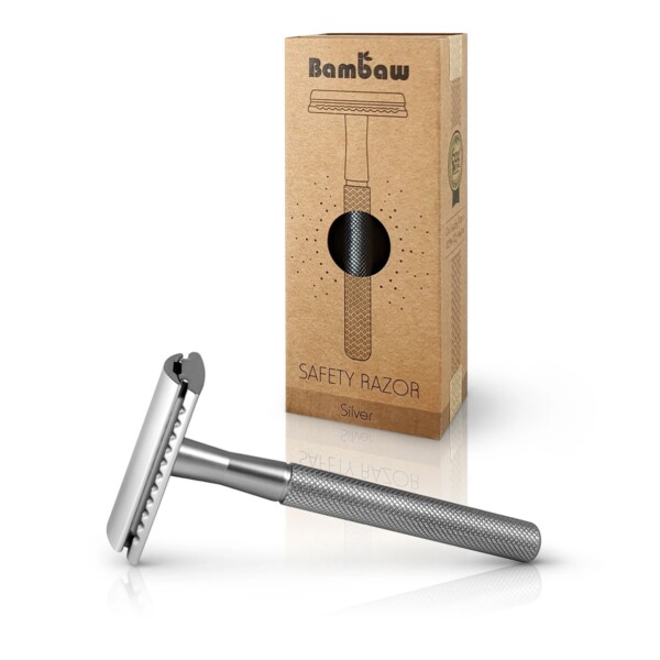 Double Edge Safety Razor with Stand - Silver - Image 2