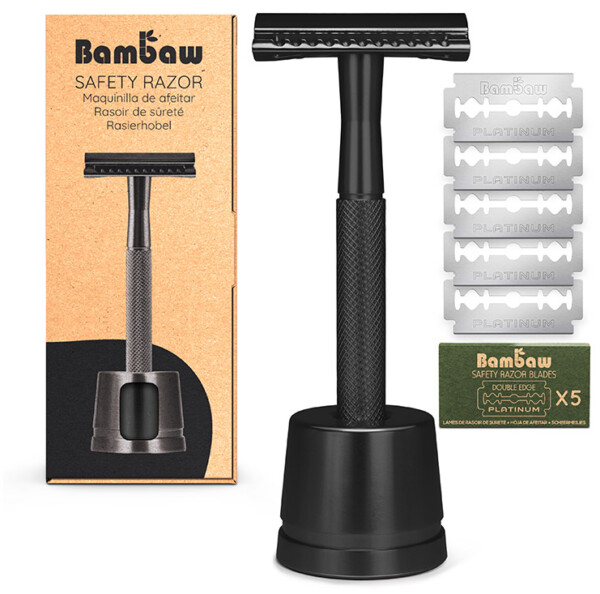 Double Edge Safety Razor with Stand - Black