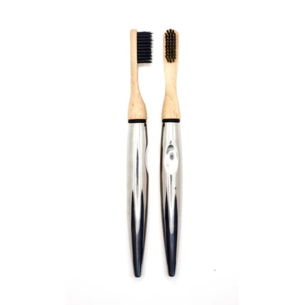 Stainless Steel Toothbrush with Bamboo Head - Polished