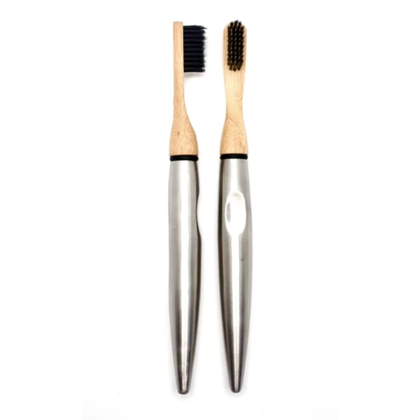 Stainless Steel Toothbrush with Bamboo Head - Matte