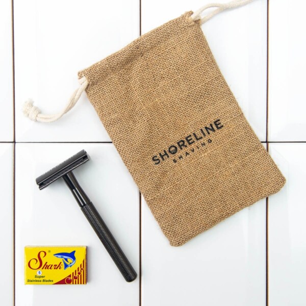 Matte Black Safety Razor with Hessian Bag