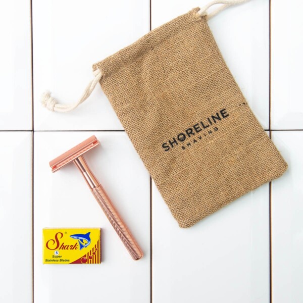 Rose Gold Safety Razor with Hessian Bag
