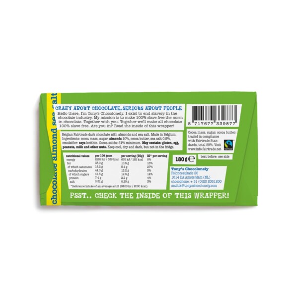 Dark Chocolate With Almond & Sea Salt - 180g - Image 3