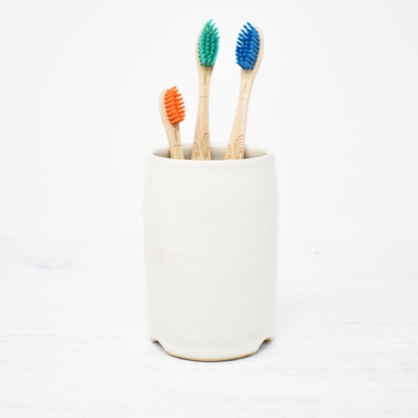 White Ceramic Toothbrush Mug - Image 2