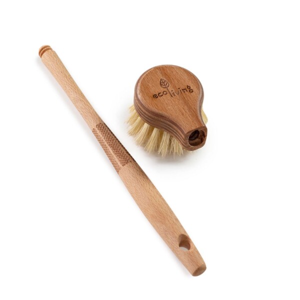 Natural Wooden Dish Brush - Long Handle - Image 2