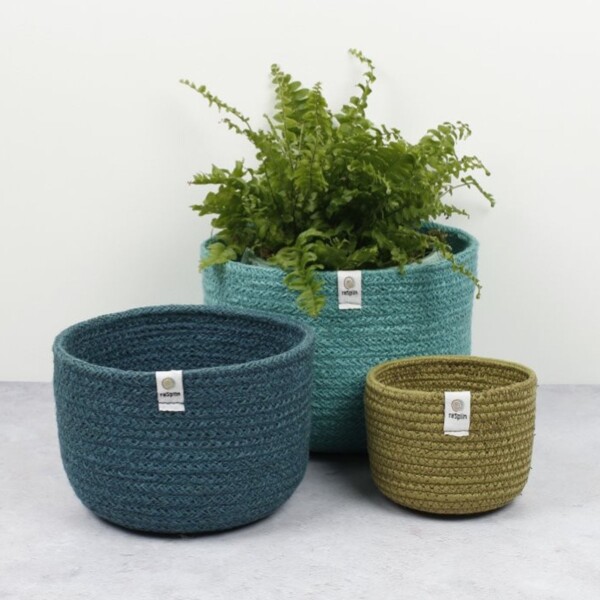 Natural Tall Jute Basket Set - Ocean - Image 2