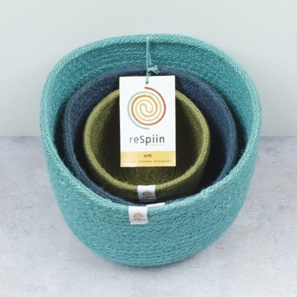 Natural Tall Jute Basket Set - Ocean - Image 3