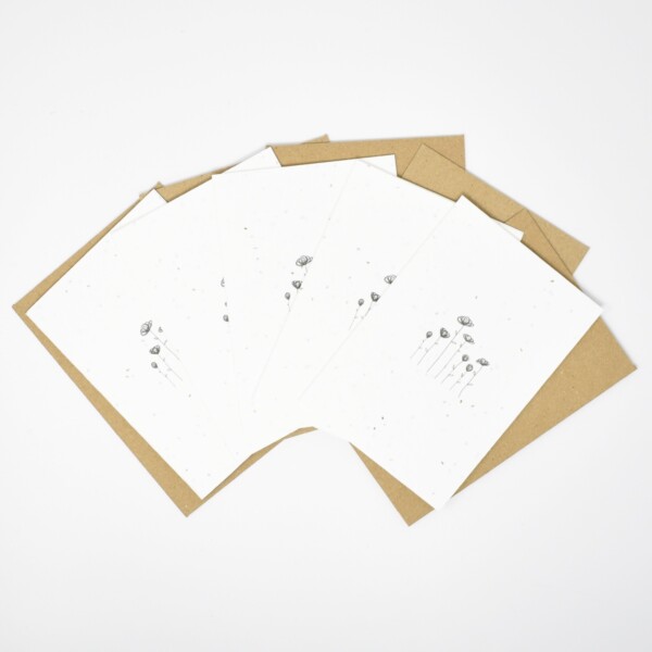 Seed Paper Greeting Card 'Black Flowers' - 5 Pack