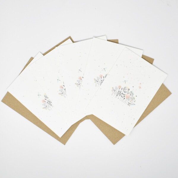 Seed Paper Greeting Card 'Pink Flowers' - 5 Pack