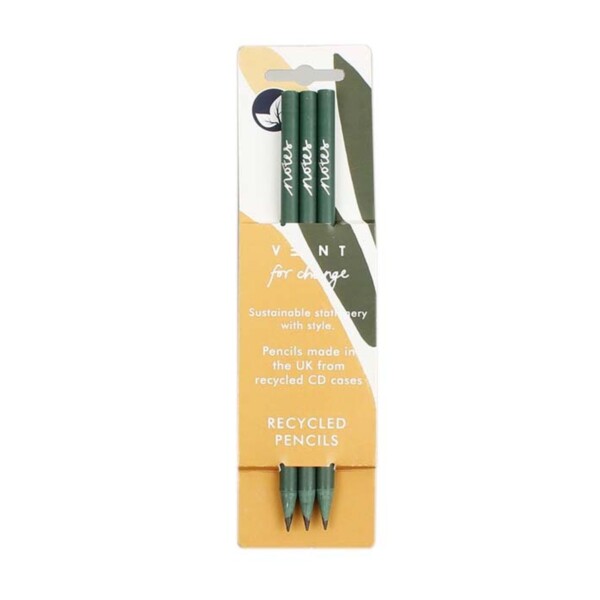 'Notes' Recycled Pencils - Green Pack of 3