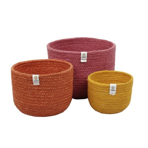 Natural Tall Jute Basket Set - Fire