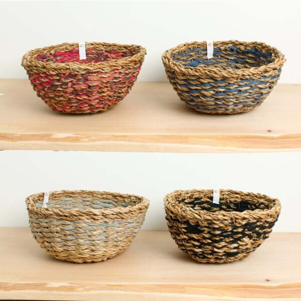 Natural Sari & Seagrass Round Bowl - Assorted - Image 2