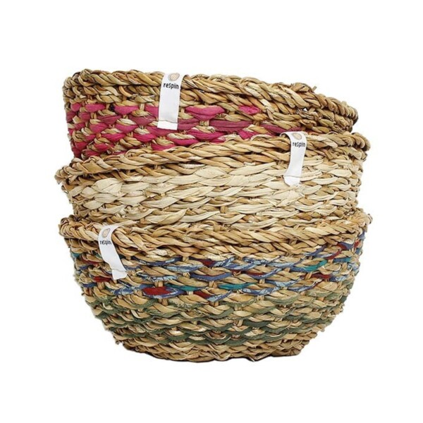 Natural Sari & Seagrass Round Bowl - Assorted