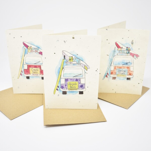 Cornish Seaweed Paper Greeting Cards 'Camper Van' - 6 Pack - Image 2