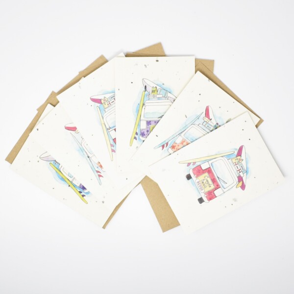 Cornish Seaweed Paper Greeting Cards 'Camper Van' - 6 Pack