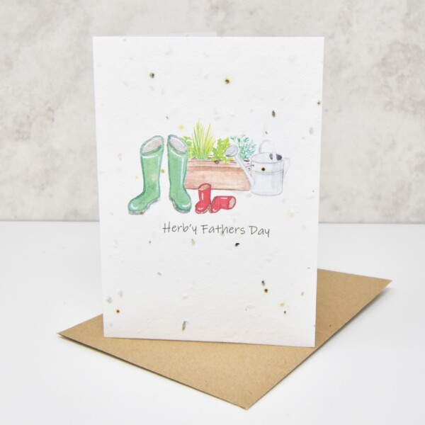 Herb Paper Greeting Card - 'Happy Fathers Day' Wellies