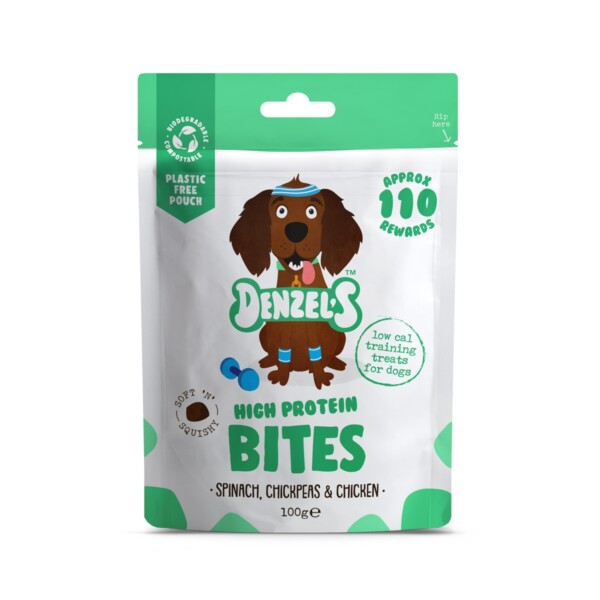 High Protein Dog Bites - Spinach, Chickpeas & Chicken 100g