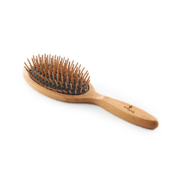 Bamboo Hairbrush With Wooden Pins - Oval Black