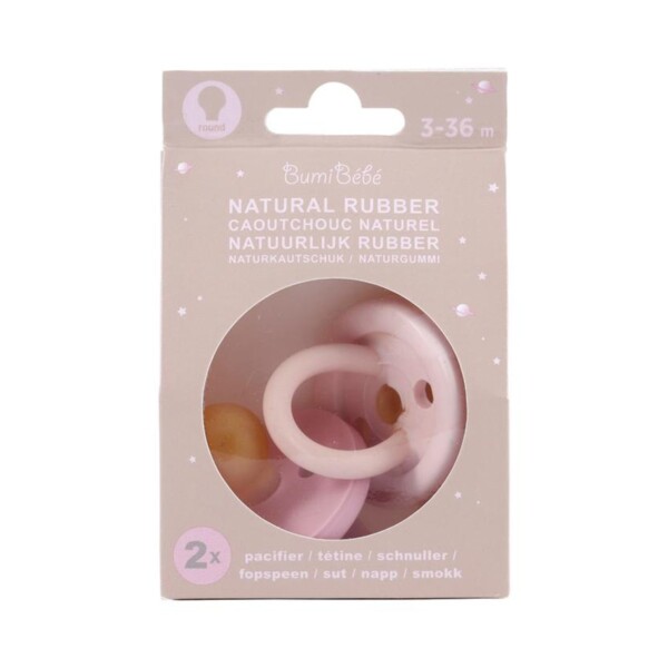BumiBébé Natural Rubber Pacifier 3-36 Months - Pink & Rose 2 Pack - Image 3