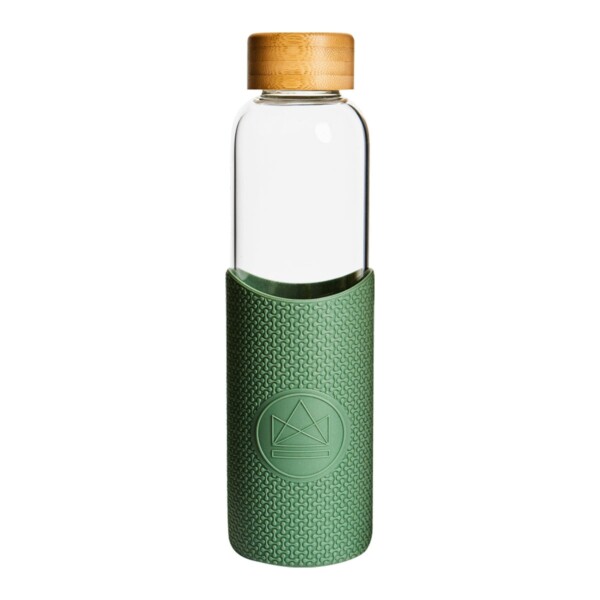 Glass Water Bottle - Happy Camper Olive Green 550ml