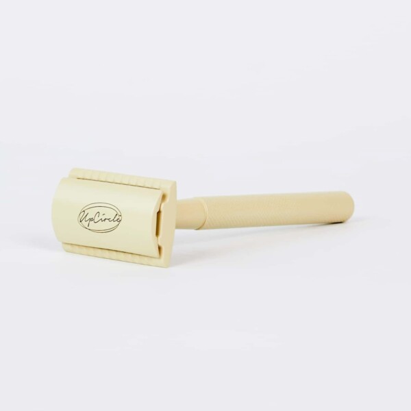 Double Edge Chrome Safety Razor with Stand - Beige - Image 2