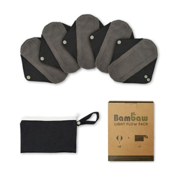 Reusable Sanitary Pads with Toiletry Pouch - Light Flow 5 Pack