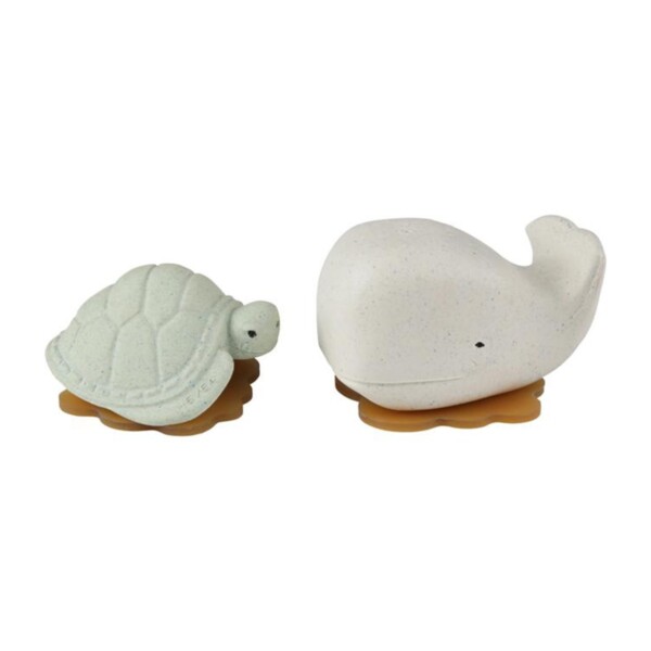 Whale & Turtle Bath Toy Gift Set - Frosty White & Sage