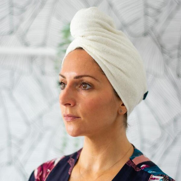 Bamboo Hair Wrap Towel - Cream - Image 3
