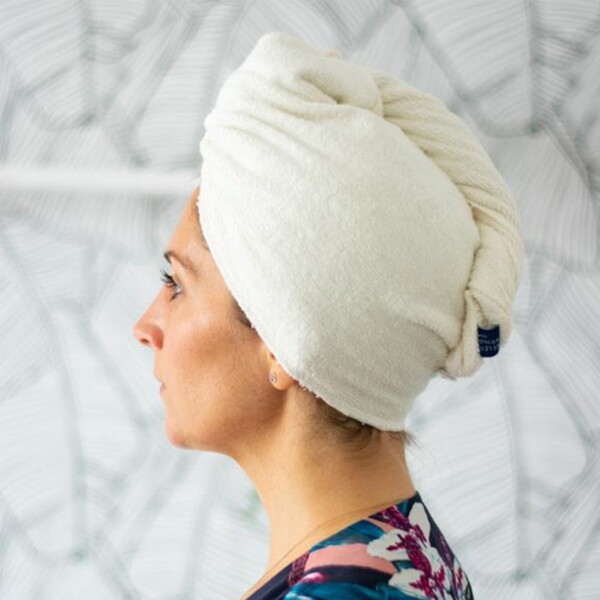 Bamboo Hair Wrap Towel - Cream - Image 2