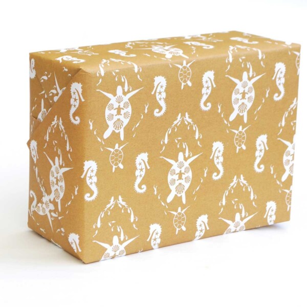 Recycled Wrapping Paper - Gold Turtle Ocean