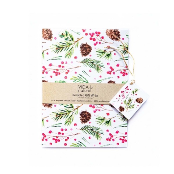 Recycled Gift Wrap With Gift Tags - Cones & Berries