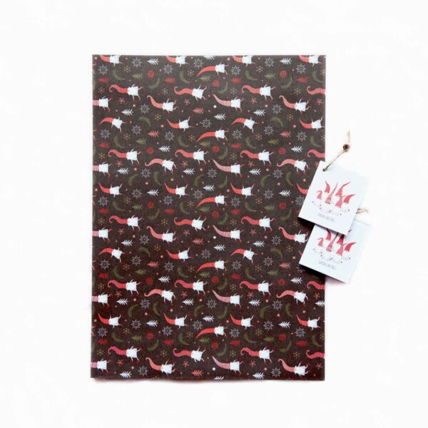 Recycled Gift Wrap With Gift Tags - Santa Gnomes