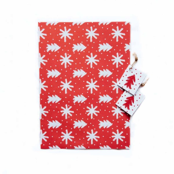 Recycled Gift Wrap With Gift Tags - Trees & Snowflakes