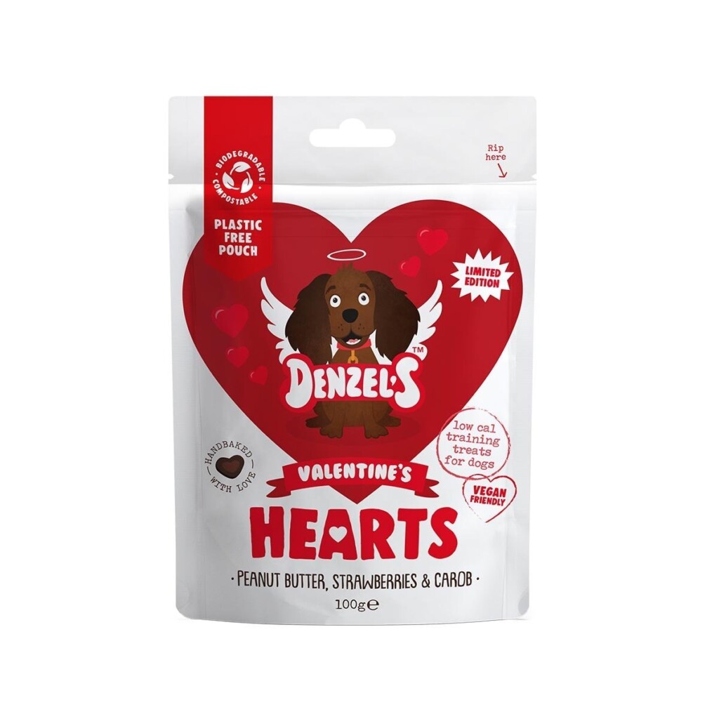 Denzel's Valentine's Hearts Dog Bites Peanut Butter, Strawberries & Carob