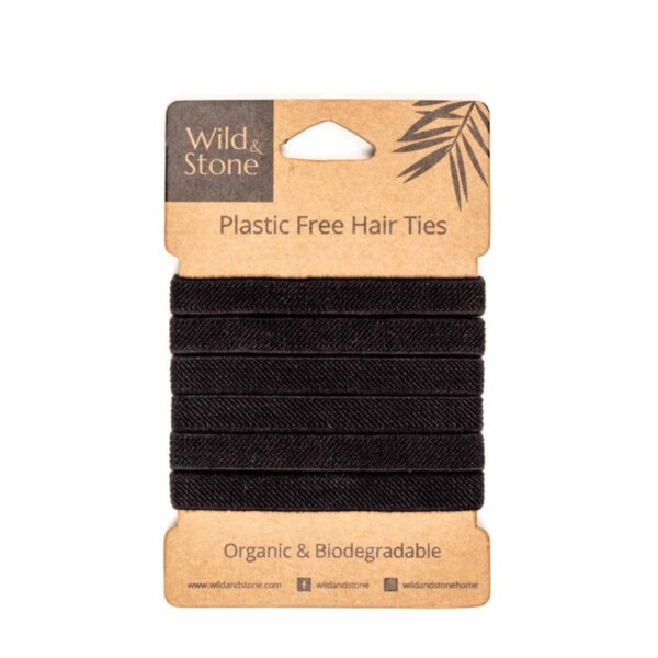 6 Pack Plastic Free Hair Ties - Black