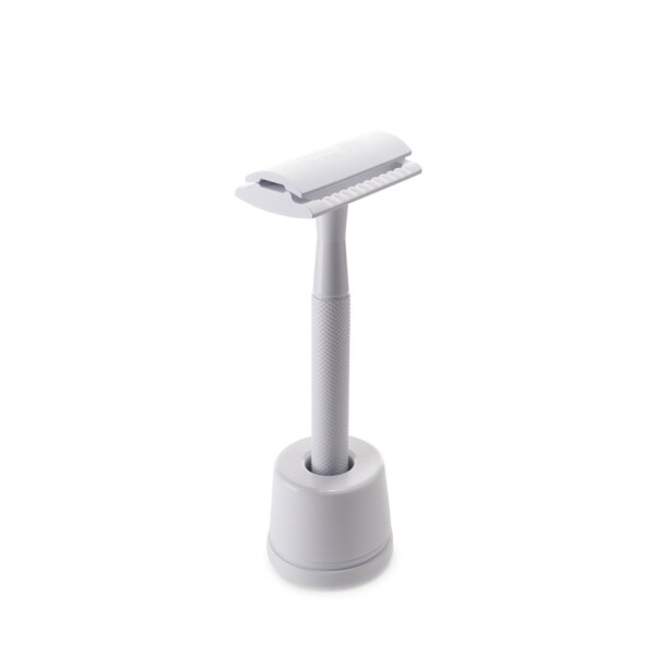 Reusable Safety Razor With Stand - White