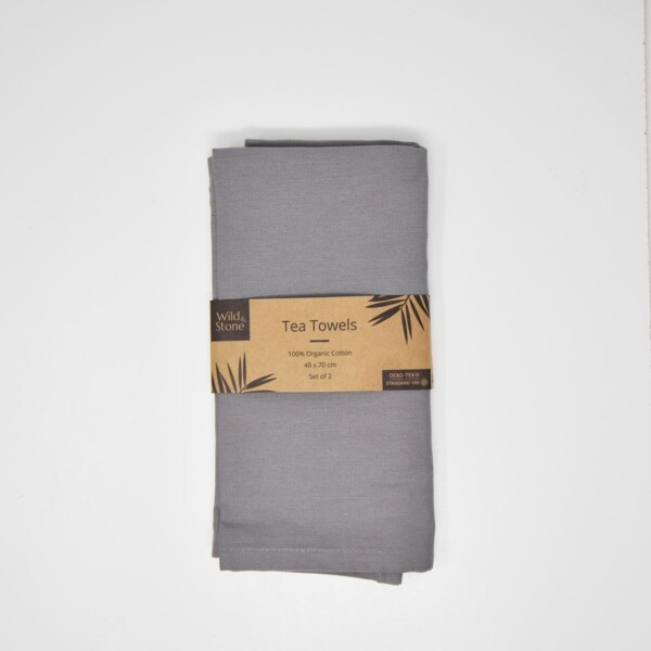 Organic Cotton Tea Towel 2 Pack - Dove Grey