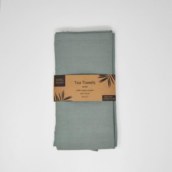 Organic Cotton Tea Towel 2 Pack - Moss Green