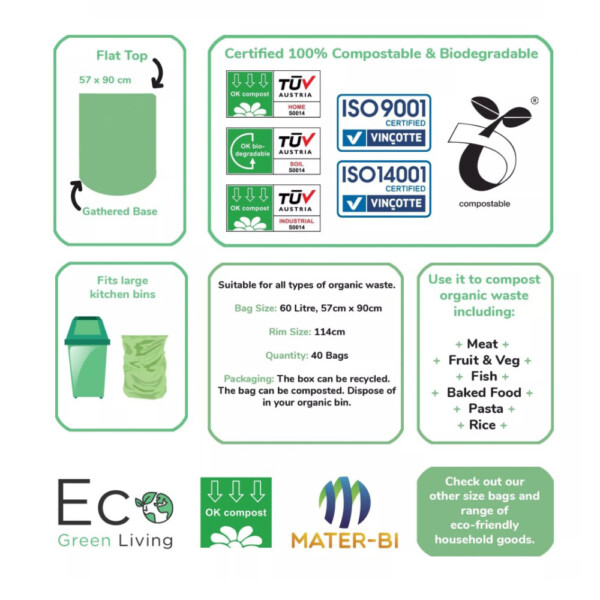 60 Litre Compostable Bin Liners - 5 Liners - Image 3