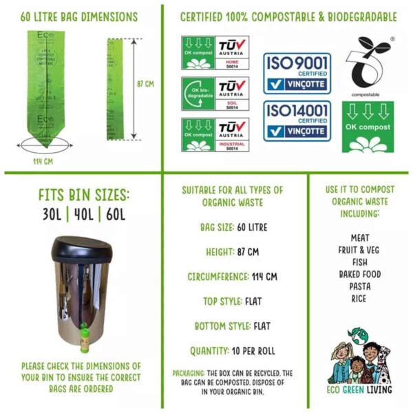 60 Litre Compostable Bin Liners - 10 Bags - Image 3
