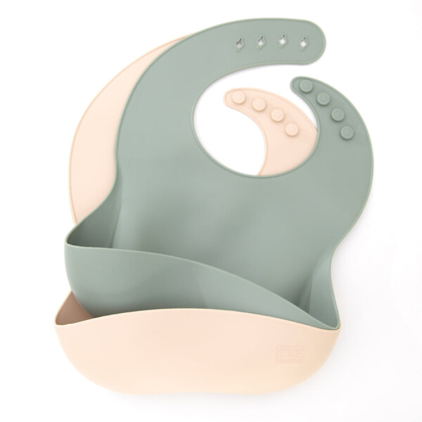 Baby Bibs 2 Pack - Green & Cream