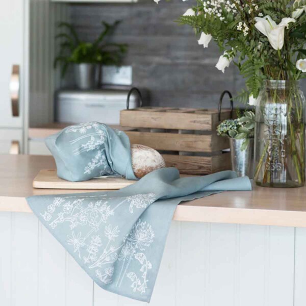 Natural Linen Tea Towel - Duck Egg Garden - Image 2
