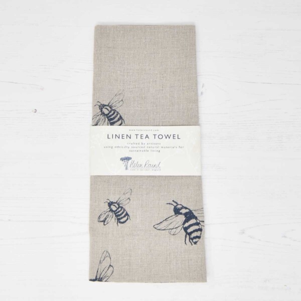 Natural Linen Tea Towel - Bees