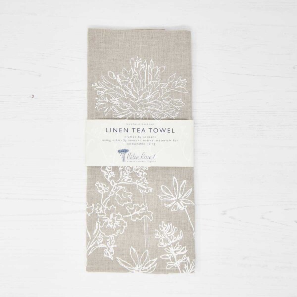 Natural Linen Tea Towel - Natural Garden