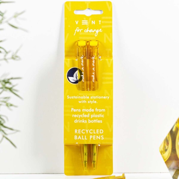 Recycled Drinks Bottle Pens x 2 - Yellow