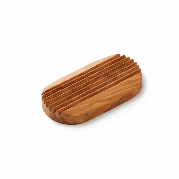 Olive Wood Soap Dish - Oval with Grooves