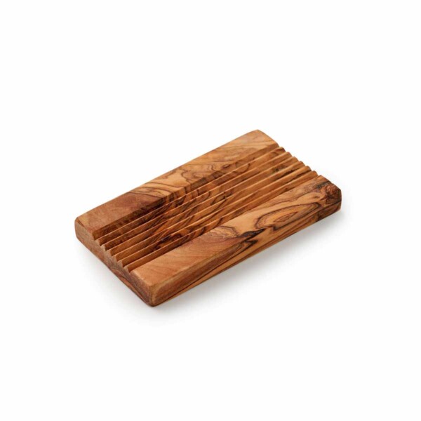Olive Wood Soap Dish - Rectangular with Grooves