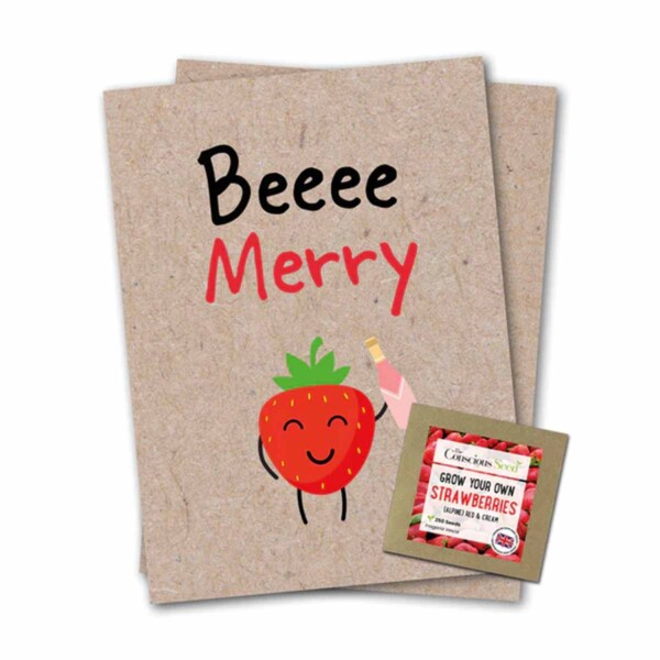 Beeee Merry Greeting Card With Strawberry Seeds