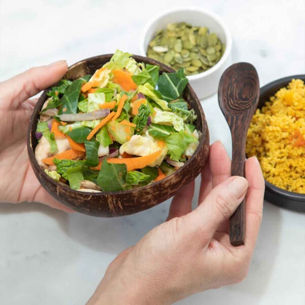 Natural Coconut Bowl & Ebony Spoon - Image 2